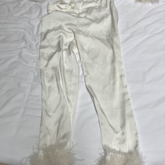 NADINE MERABI White Feather Trim Pajama Set - Picture 7 of 8
